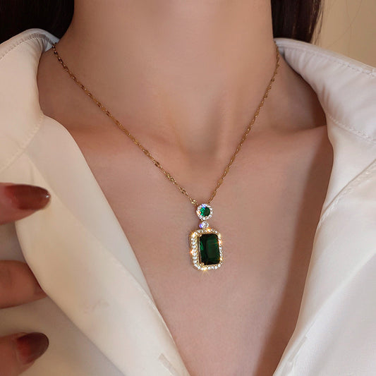 Vintage Premium Zircon Emerald Crystal Geometric Necklace