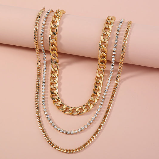 Fashion Classic 3 Layer Gold Color Chocker Necklaces
