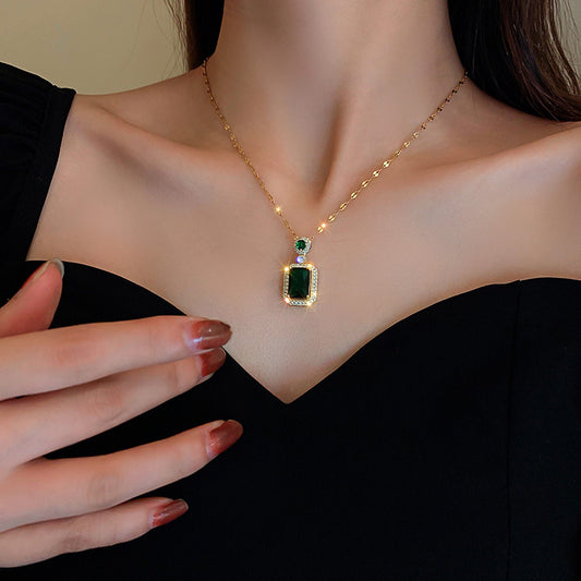 Vintage Premium Zircon Emerald Crystal Geometric Necklace