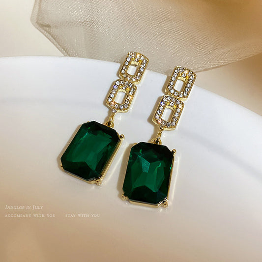 Vintage Premium Zircon Emerald Crystal Geometric Earrings