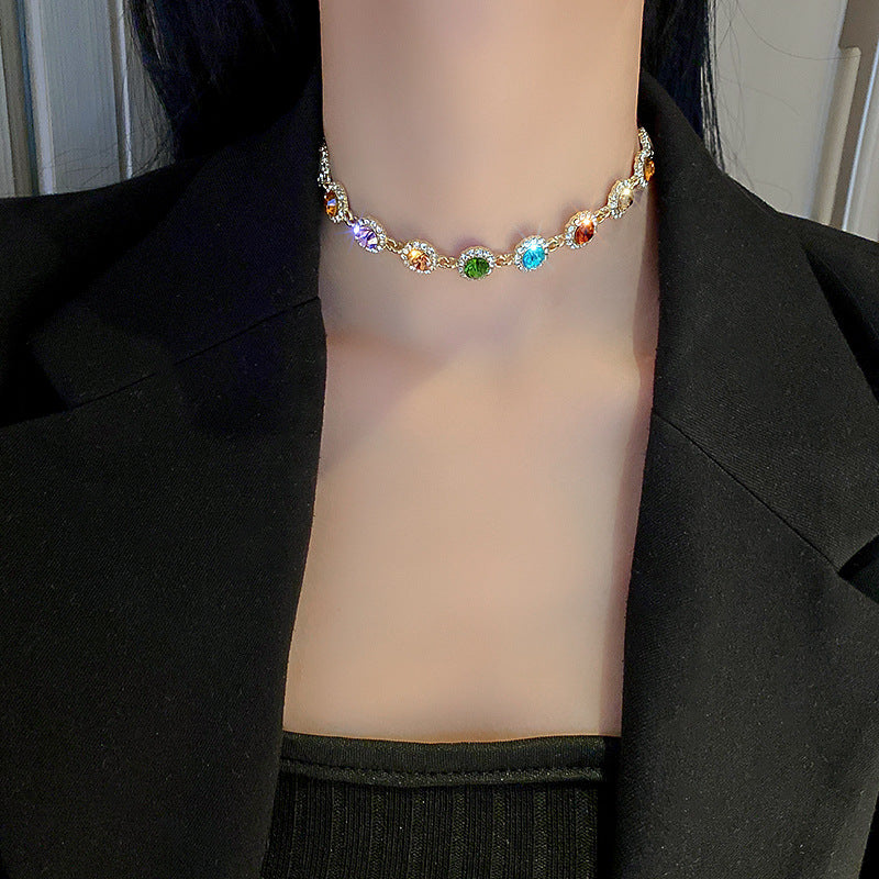Fashion Elegant Multicolor Diamond Choker Necklace