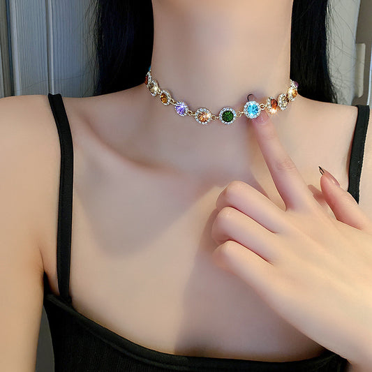 Fashion Elegant Multicolor Diamond Choker Necklace