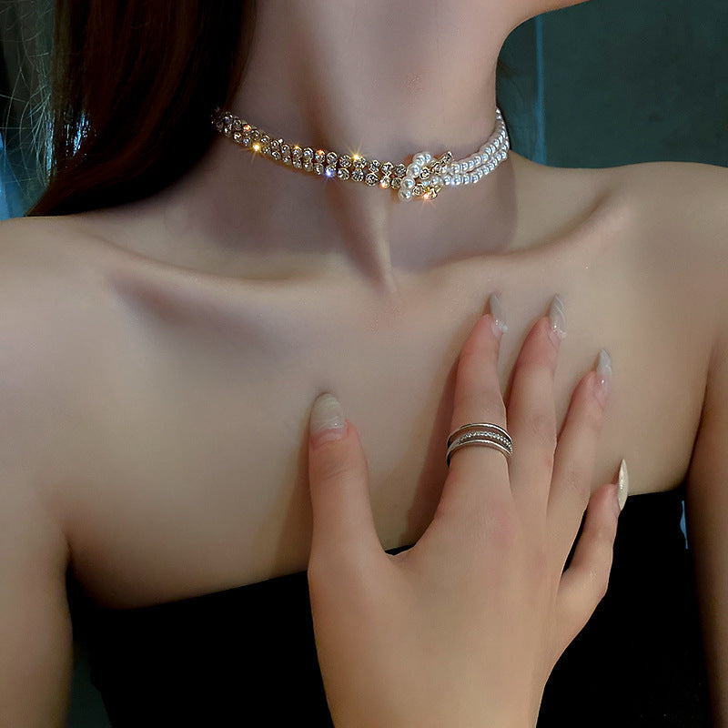 Pearl Rhinestone Choker Necklace