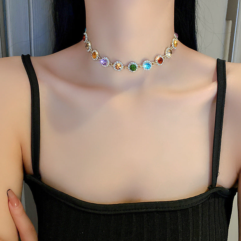 Fashion Elegant Multicolor Diamond Choker Necklace