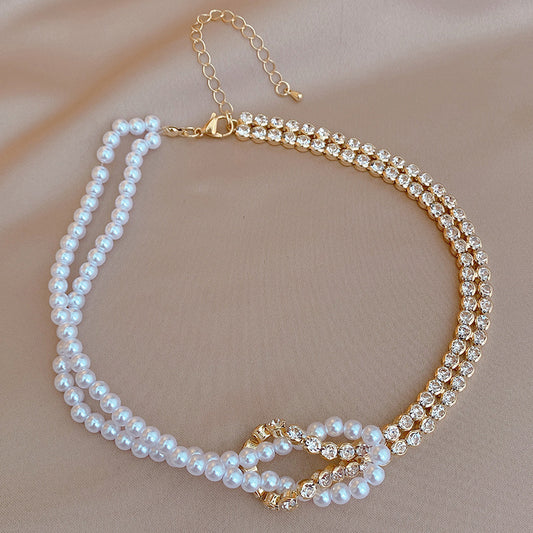 Pearl Rhinestone Choker Necklace